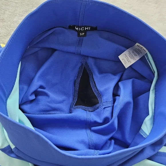 Michi Canyon Colorblock Compression Leggings Blue Yellow Small Luxury Activewear - Picture 6 of 12